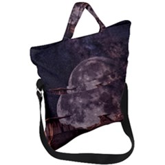 In The Cosmos Moon Sci-fi Space Sky Fold Over Handle Tote Bag by Cendanart