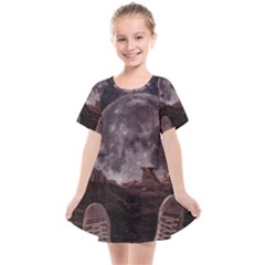 In The Cosmos Moon Sci-fi Space Sky Kids  Smock Dress by Cendanart