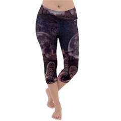 In The Cosmos Moon Sci-fi Space Sky Lightweight Velour Capri Yoga Leggings by Cendanart