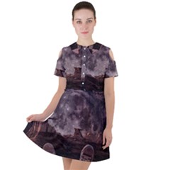 In The Cosmos Moon Sci-fi Space Sky Short Sleeve Shoulder Cut Out Dress  by Cendanart