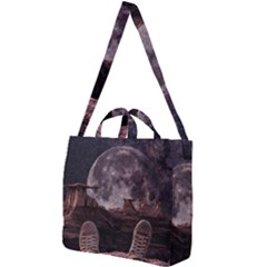 In The Cosmos Moon Sci-fi Space Sky Square Shoulder Tote Bag by Cendanart