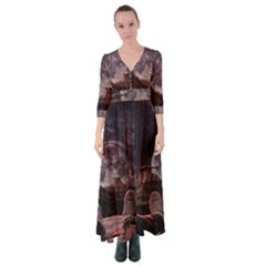 In The Cosmos Moon Sci-fi Space Sky Button Up Maxi Dress by Cendanart