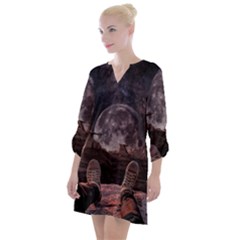 In The Cosmos Moon Sci-fi Space Sky Open Neck Shift Dress by Cendanart