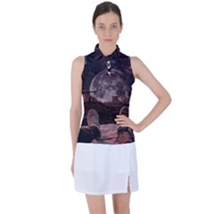 In The Cosmos Moon Sci-fi Space Sky Women s Sleeveless Polo T-shirt by Cendanart