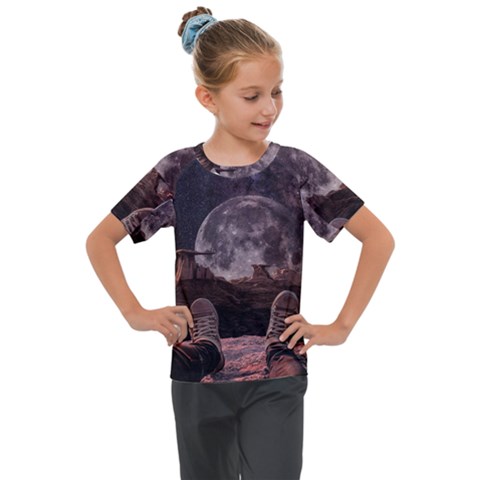 In The Cosmos Moon Sci-fi Space Sky Kids  Mesh Piece T-shirt by Cendanart