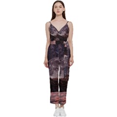 In The Cosmos Moon Sci-fi Space Sky V-neck Camisole Jumpsuit by Cendanart