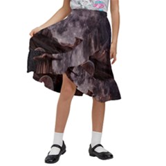 In The Cosmos Moon Sci-fi Space Sky Kids  Ruffle Flared Wrap Midi Skirt by Cendanart