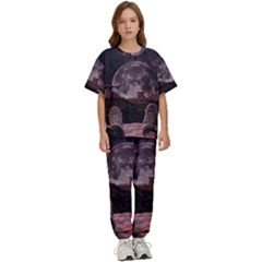 In The Cosmos Moon Sci-fi Space Sky Kids  T-shirt And Pants Sports Set by Cendanart