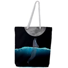 Dolphin Moon Water Full Print Rope Handle Tote (large) by Ndabl3x