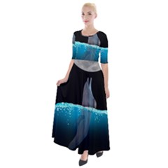 Dolphin Moon Water Half Sleeves Maxi Dress by Ndabl3x