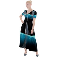 Dolphin Moon Water Button Up Short Sleeve Maxi Dress by Ndabl3x