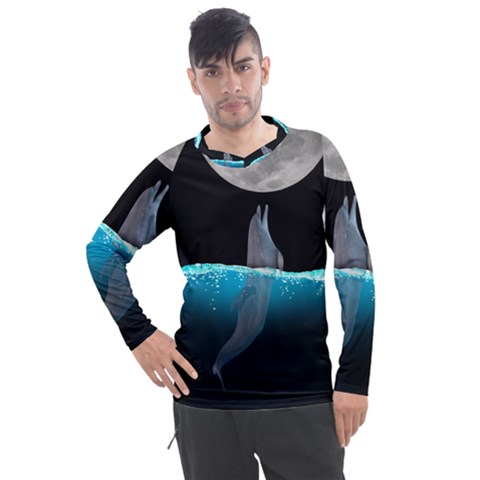 Dolphin Moon Water Men s Pique Long Sleeve T-shirt by Ndabl3x