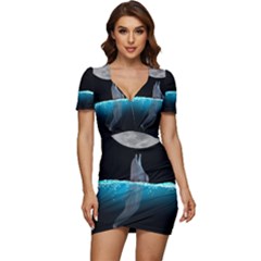 Dolphin Moon Water Low Cut Cap Sleeve Mini Dress by Ndabl3x