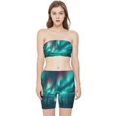 Aurora Borealis Snow Stretch Shorts And Tube Top Set by Ndabl3x