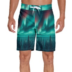 Aurora Borealis Snow Men s Beach Shorts by Ndabl3x