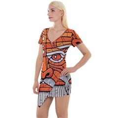 Face Skull Head Art Short Sleeve Asymmetric Mini Dress by Ndabl3x