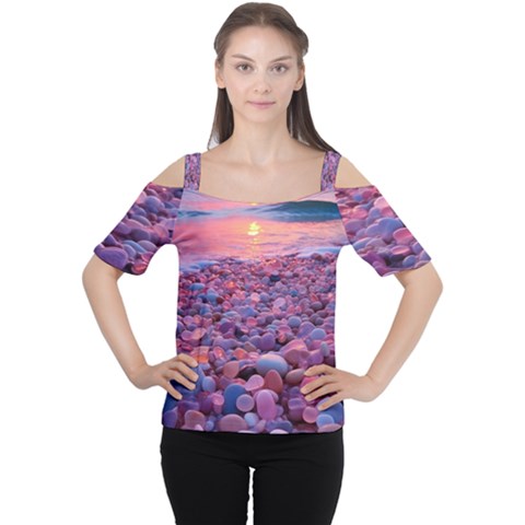 Sea Beach Water Sunset Ocean Cutout Shoulder T-shirt by Ndabl3x