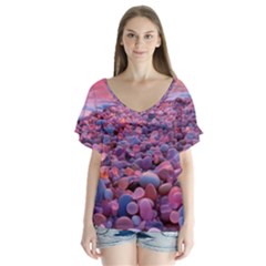 Sea Beach Water Sunset Ocean V-neck Flutter Sleeve Top by Ndabl3x