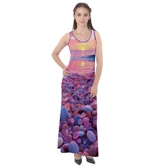 Sea Beach Water Sunset Ocean Sleeveless Velour Maxi Dress by Ndabl3x