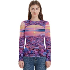 Sea Beach Water Sunset Ocean Women s Cut Out Long Sleeve T-shirt by Ndabl3x