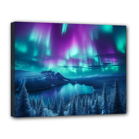 Lake Aurora Borealis Canvas 14  X 11  (stretched) by Ndabl3x