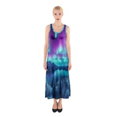 Lake Aurora Borealis Sleeveless Maxi Dress by Ndabl3x