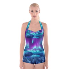 Lake Aurora Borealis Boyleg Halter Swimsuit  by Ndabl3x