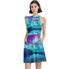 Lake Aurora Borealis Cocktail Party Halter Sleeveless Dress With Pockets