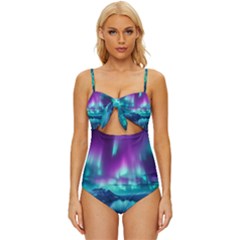 Lake Aurora Borealis Knot Front One-piece Swimsuit by Ndabl3x