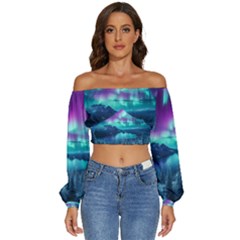 Lake Aurora Borealis Long Sleeve Crinkled Weave Crop Top by Ndabl3x