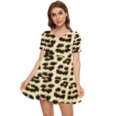 Leopard Print Tiered Short Sleeve Babydoll Dress by TShirt44