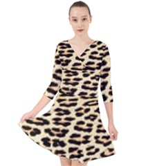 Leopard Print Quarter Sleeve Front Wrap Dress