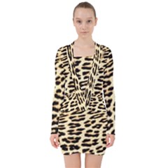 Leopard Print V-neck Bodycon Long Sleeve Dress by TShirt44