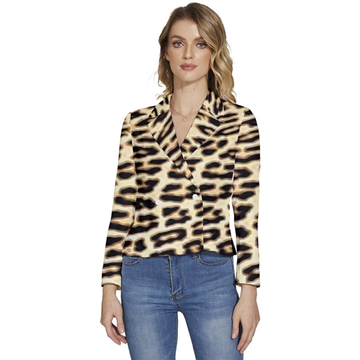 Leopard Print Women s Long Sleeve Revers Collar Cropped Jacket