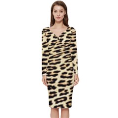 Leopard Print Long Sleeve V-neck Bodycon Dress  by TShirt44