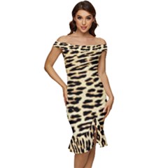 Leopard Print Off Shoulder Ruffle Split Hem Bodycon Dress by TShirt44