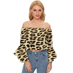 Leopard Print Off Shoulder Flutter Bell Sleeve Top