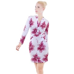 Hawaiian Flowers Button Long Sleeve Dress by essentialimage