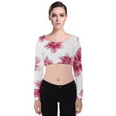 Hawaiian Flowers Velvet Long Sleeve Crop Top by essentialimage