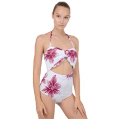 Hawaiian Flowers Scallop Top Cut Out Swimsuit by essentialimage