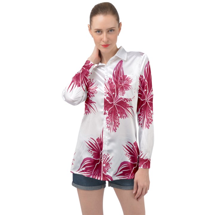 Hawaiian Flowers Long Sleeve Satin Shirt