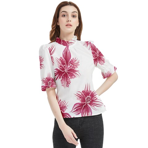 Hawaiian Flowers Frill Neck Blouse by essentialimage