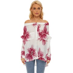 Hawaiian Flowers Off Shoulder Chiffon Pocket Shirt by essentialimage