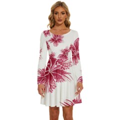 Hawaiian Flowers Long Sleeve Wide Neck Velvet Dress by essentialimage