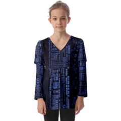 Doctor Who Tardis Kids  V Neck Casual Top by Cendanart