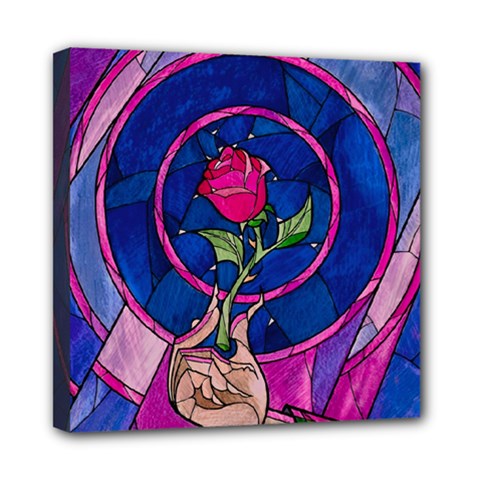 Enchanted Rose Stained Glass Mini Canvas 8  X 8  (stretched) by Cendanart