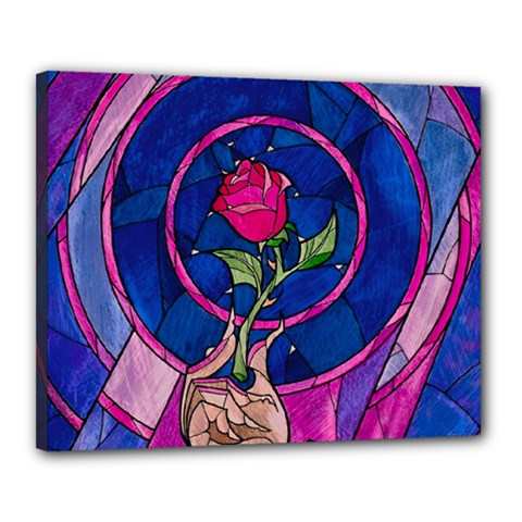 Enchanted Rose Stained Glass Canvas 20  X 16  (stretched) by Cendanart