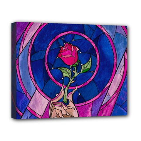 Enchanted Rose Stained Glass Deluxe Canvas 20  X 16  (stretched) by Cendanart