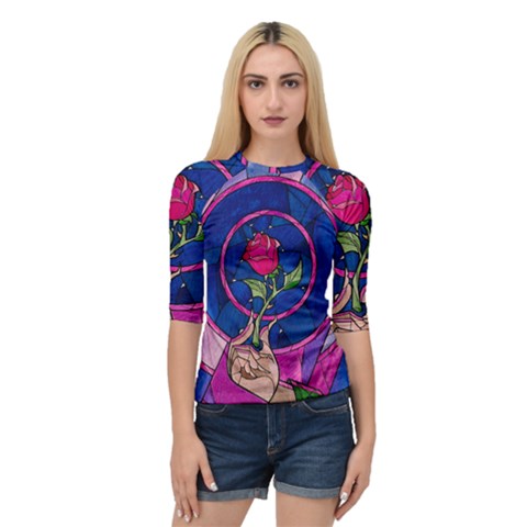 Enchanted Rose Stained Glass Quarter Sleeve Raglan T-shirt by Cendanart