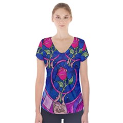 Enchanted Rose Stained Glass Short Sleeve Front Detail Top by Cendanart